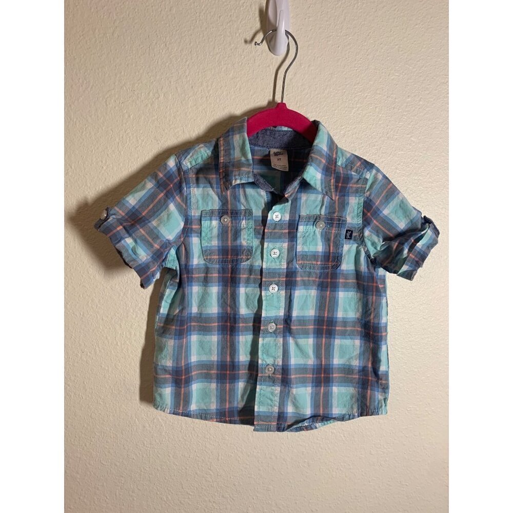 Baby B'Gosh Short Sleeve Button Up Shirt Boys Size 3T Preppy I6